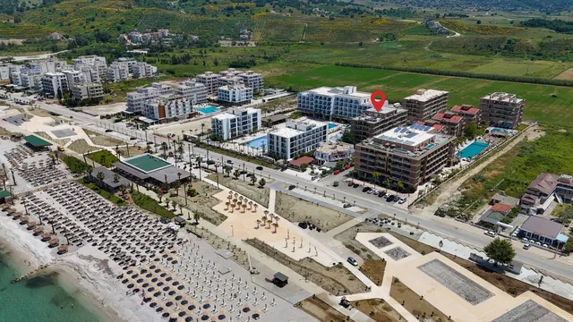 The complex and the beach from above